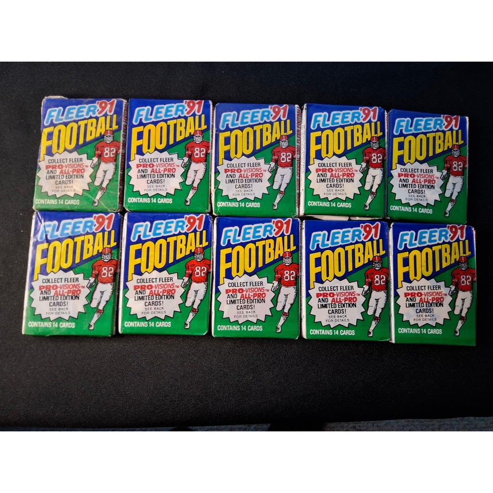 10 Pack Lot 1991 Fleer Football Wax Packs Unopened 14 Cards Per Pack Vintage NFL